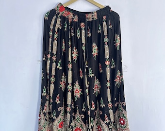 Boho Maxi Skirt: Vintage Indian Rayon Skirt with Embroidery