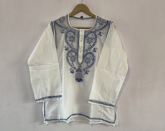 Chemisier kurti en coton indien brodé pour femmes, haut et t-shirts, tunique en coton