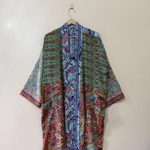 Traditionele Indiase zijden kimonobadjas met patchwork voor dames, stofdoek