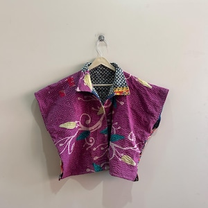 Veste Kantha réversible faite main : manteau indien vintage court