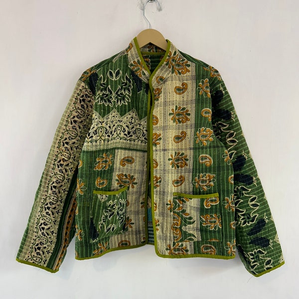 Handmade Indian Vintage Fine Kantha Jacket ,  Reversible Jacket ,  Over Size Jacket , One Size Jacket , Banjara Bohemian Jacket