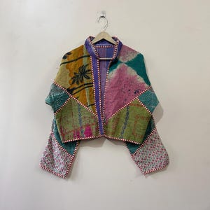Handmade Reversible Kantha Jacket: Vintage Boho Quilted Coat