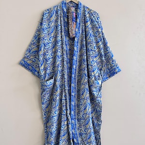 Traditional Saree Silk Kimono Robe for Women, Long Duster Jacket, Dressing Gown Kimono