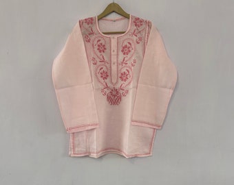 Blusa tipo túnica Kurti bordada Chikankari hecha a mano para mujer