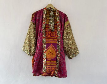 Saree Silk Kimono Robes Vintage Recycled Patchwork Kimono Cover Ups Robe