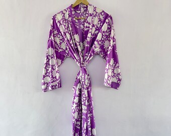 100% cotton block printed kimono Robe,  Beach Cover Up ,  Bridesmaid Gown