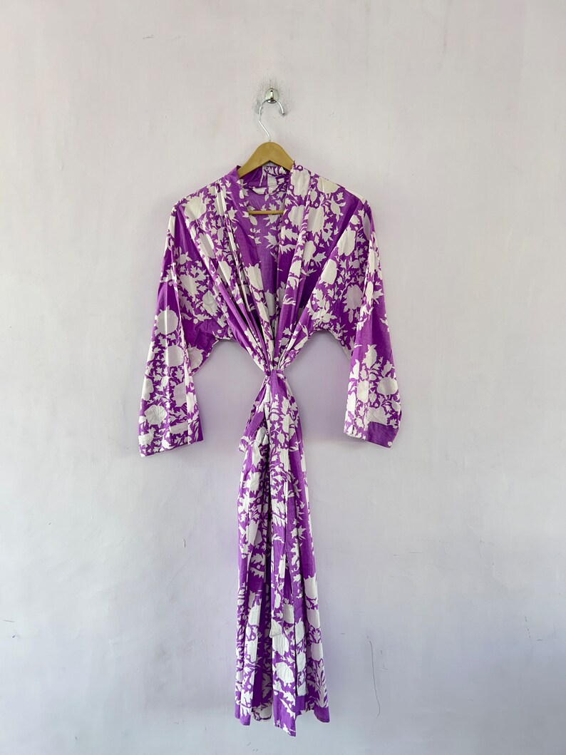 100% cotton block printed kimono Robe, Beach Cover Up , Bridesmaid Gown image 1