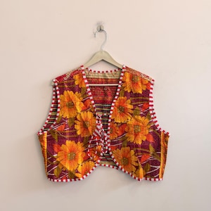Vintage Handmade Kantha Vest: Reversible Cotton Waistcoat