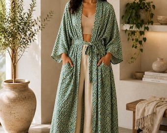 Silk Kimono Robe: Beach Cover Up, Lightweight Cardigan