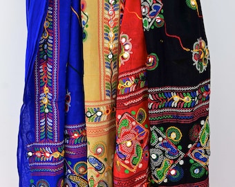 Assorted colors of Traditional Ethnic Embroidered Cotton Dupatta for women Summer Scarves