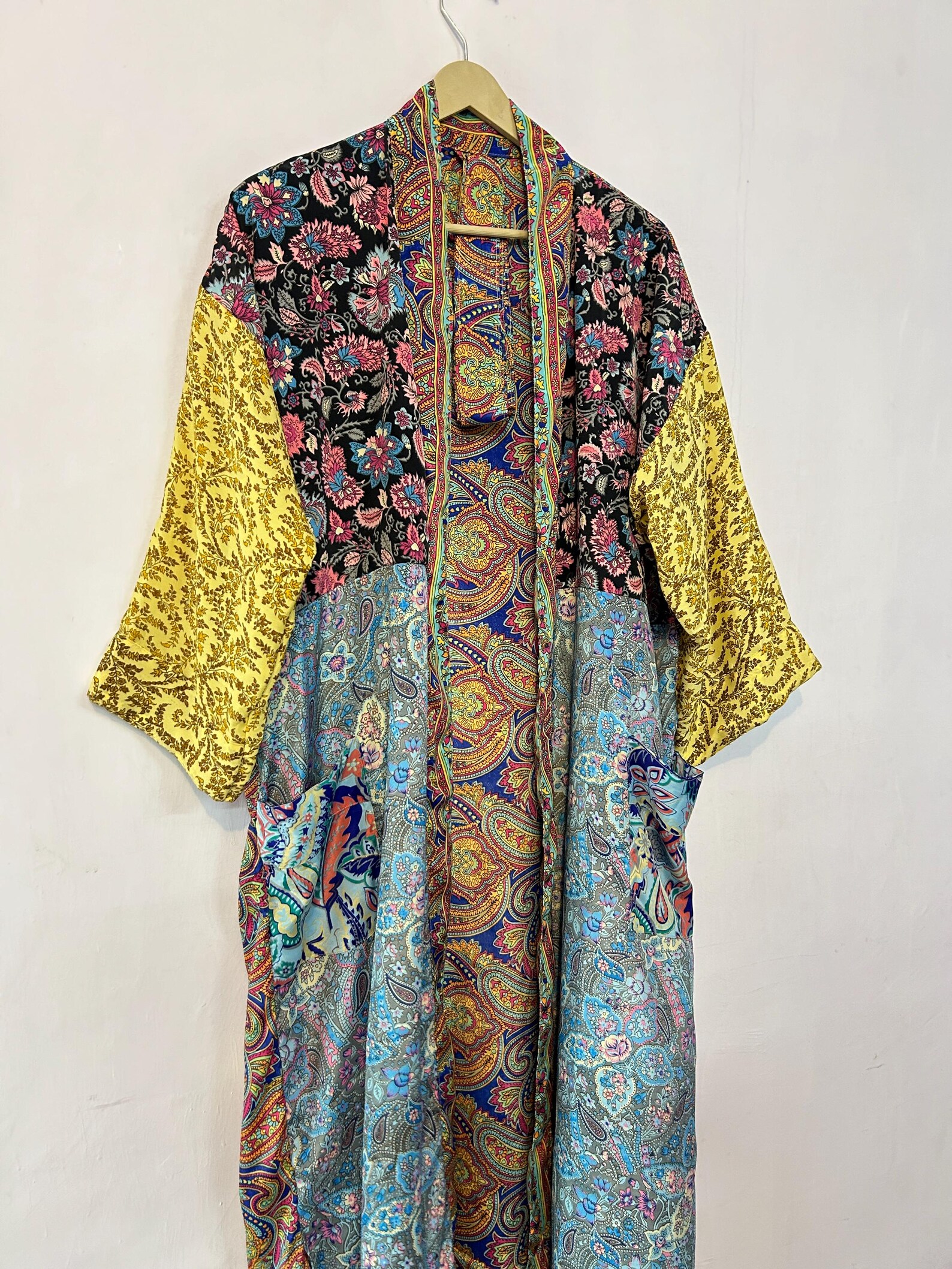 Traditional Indian Patchwork Silk Kimono Robe for Women, Duster Jacket ...