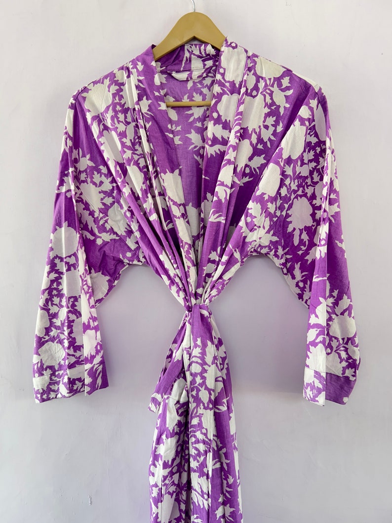 100% cotton block printed kimono Robe, Beach Cover Up , Bridesmaid Gown image 9