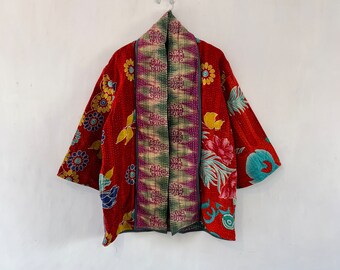 Vintage cotton Kantha Reversible Jacket Coat , Boho short Free Size Oversized Jacket