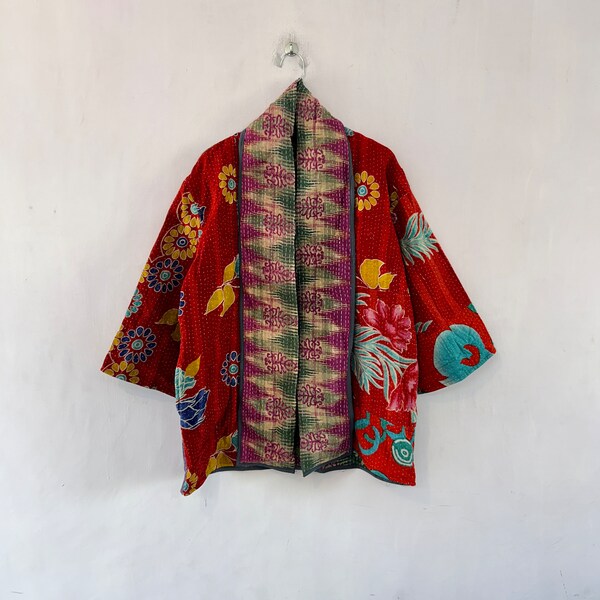 Vintage cotton Kantha Reversible Jacket Coat , Boho short Free Size Oversized Jacket
