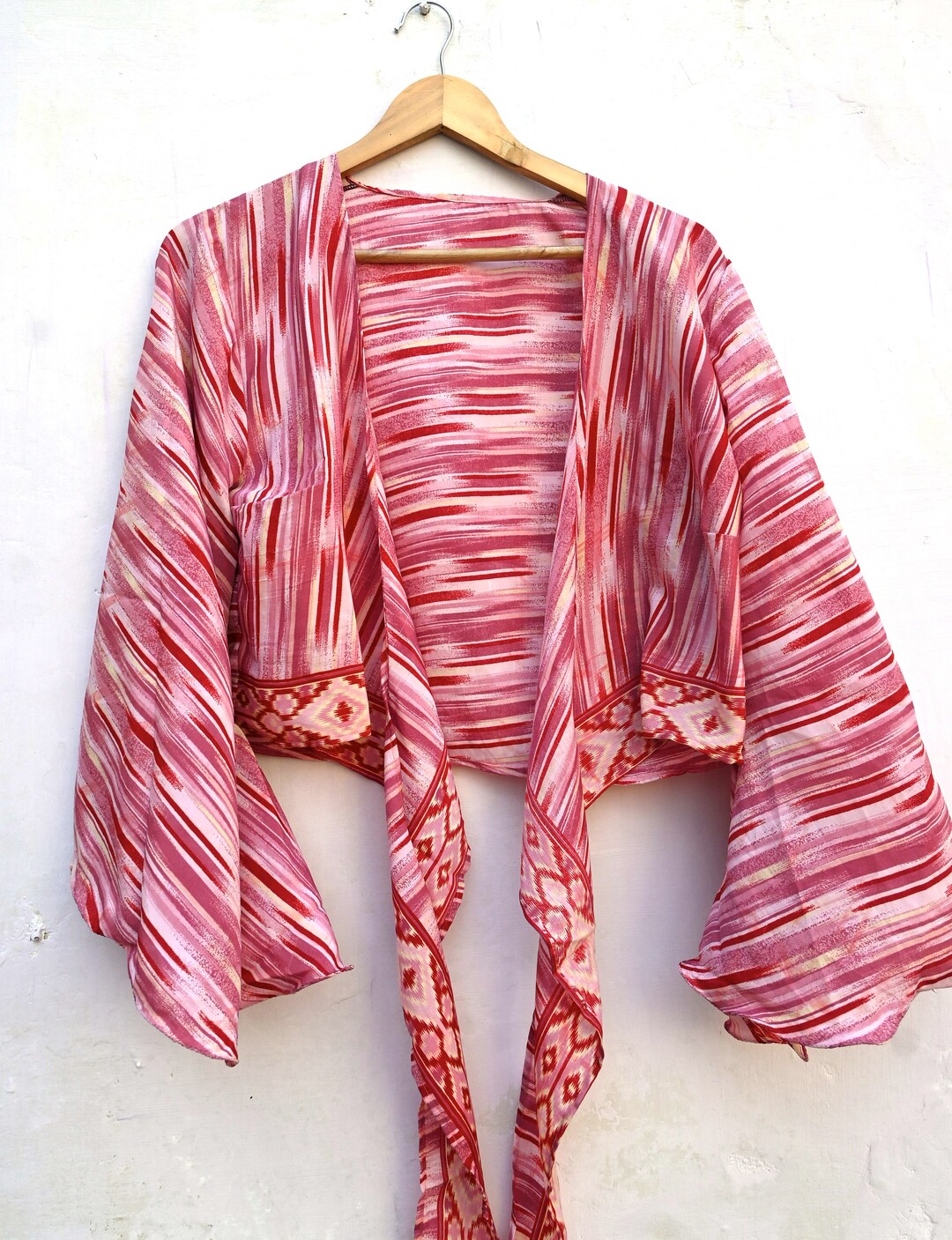 New Vintage Style Bell Sleeves Silk Wrap Top Women Wrap Around Etsy