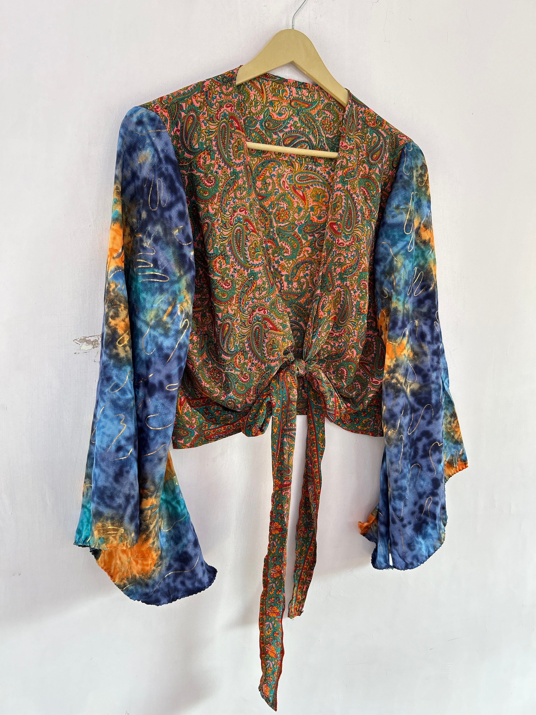 Lot De 5 Cravates En Soie Recyclée Transformées En Top Manches Cloche - Taille Unique, Multicolore Floral, Neuf Avec étiquettes