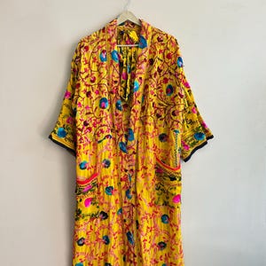 Handgjord broderad Phulkari Kimono Jacka: Indian Duster Robe