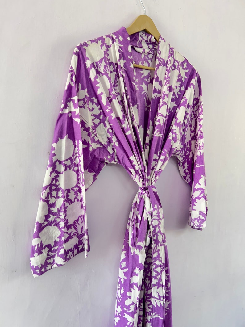 100% cotton block printed kimono Robe, Beach Cover Up , Bridesmaid Gown image 2