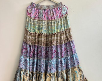 Bohemian style, boho Hippie Maxi Skirt ,Silk Flowy Skirt