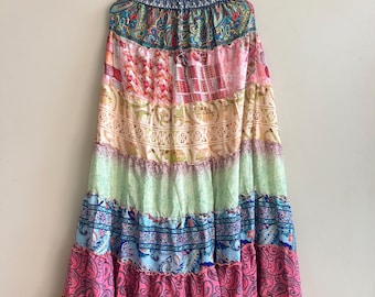 Handmade Bohemian Silk Maxi Skirt: Relaxed Comfy Ruffle