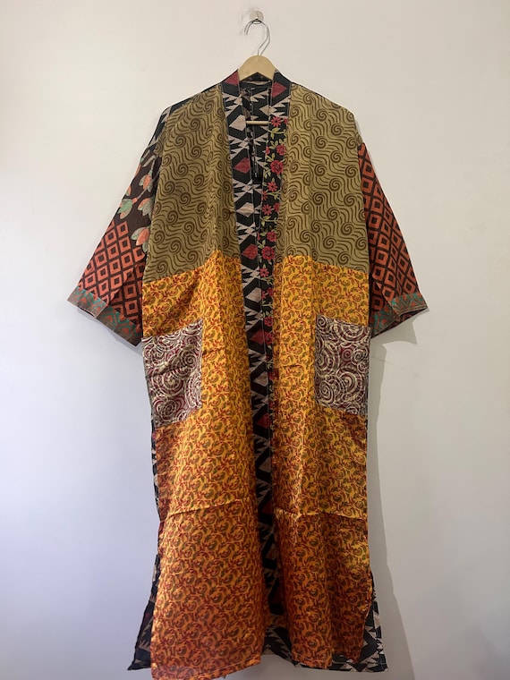 Traditional Indian Pure Saree Silk Kimono Robe for Women, Duster