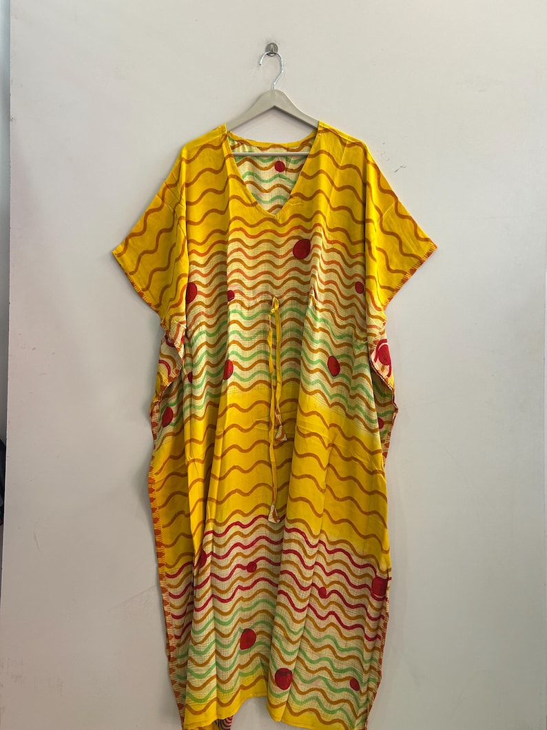 Abbigliamento boho, abito da spiaggia, caftano di seta per donna immagine 1