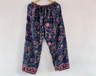 Sarouel bohème en patchwork assorti avec poches, pantalon de yoga en patchwork de rayonne, sarouel bohème hippie, pantalon de yoga d'été confortable