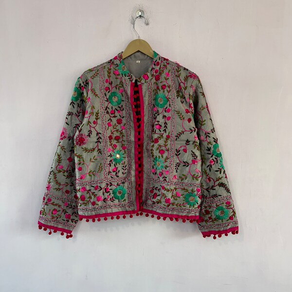 Manteau indien brodé Phulkari fait main pour femme