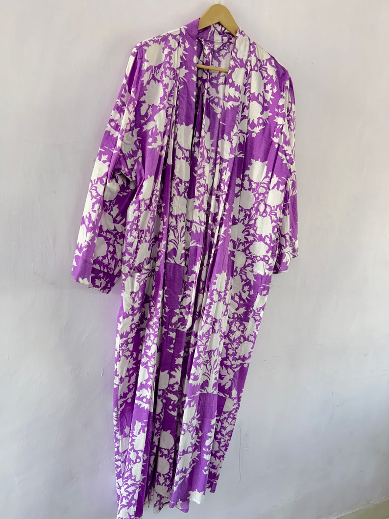 100% cotton block printed kimono Robe, Beach Cover Up , Bridesmaid Gown image 5