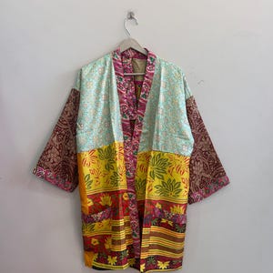 Saree Silk Kimono Robes Vintage Recycled Patchwork Kimono Cover Ups Robe
