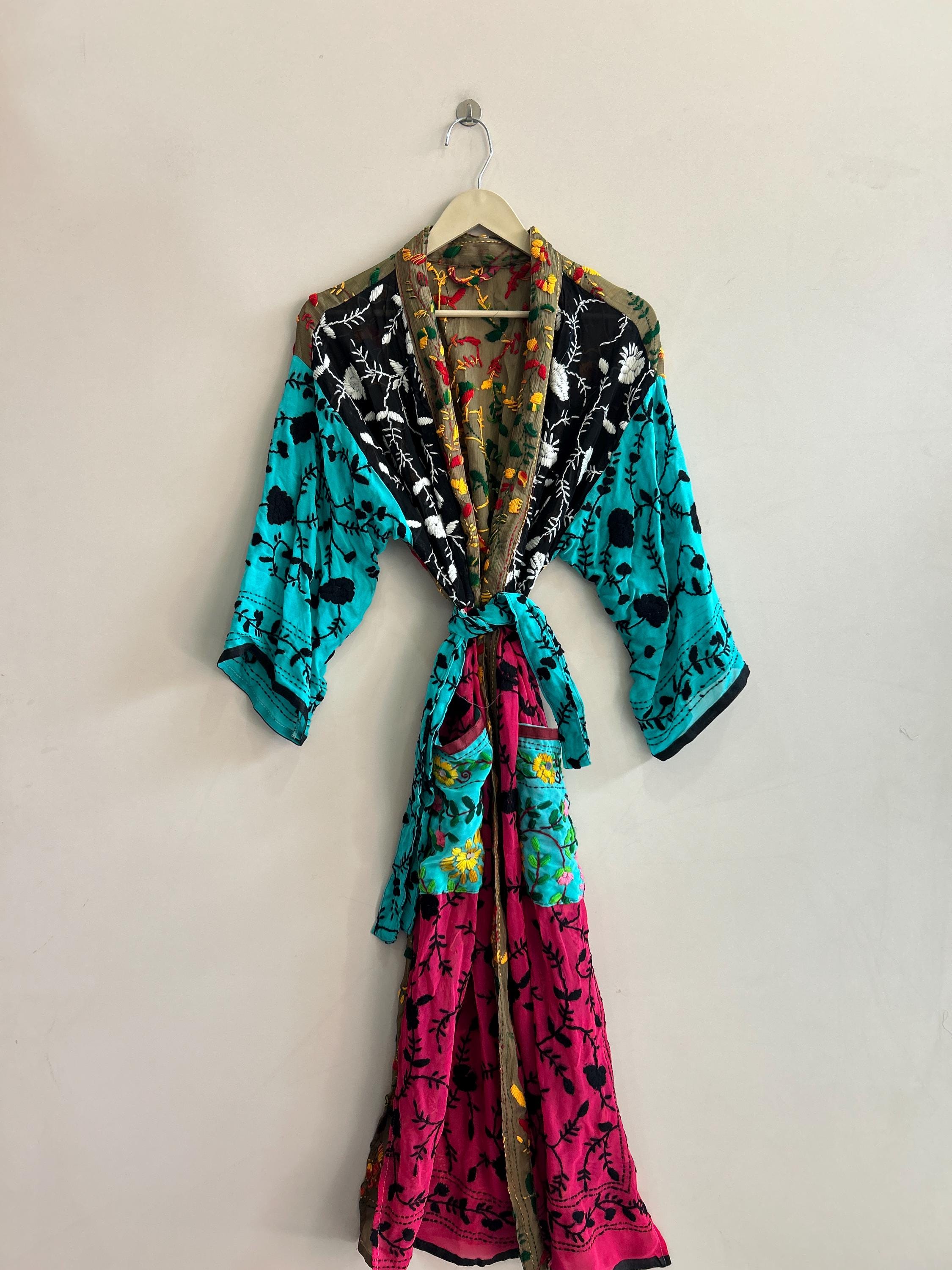 Hand Embroidered Phulkari Kimono Robe ,colorful Thread Work Robe - Etsy
