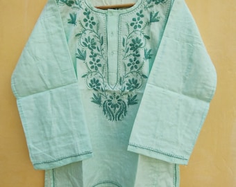 Túnica de algodón Kurtis para mujer, top y camisetas bordadas a mano, ropa étnica superior