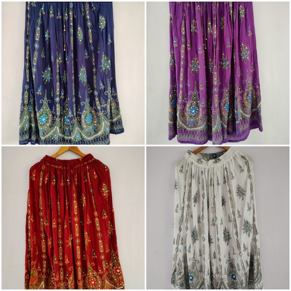 Boho Maxi Skirt Indian Skirts Vintage Rayon Skirts Bohemian Hippie Skirt With Embroidery and Sequence