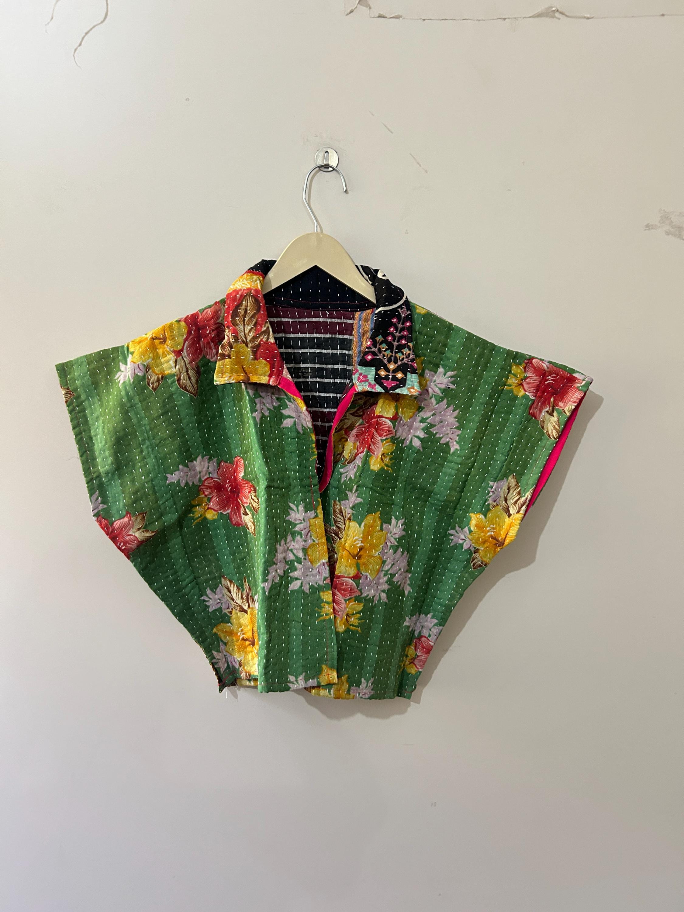 Handmade Vintage Kantha Jacket: Reversible Short Cotton Coat