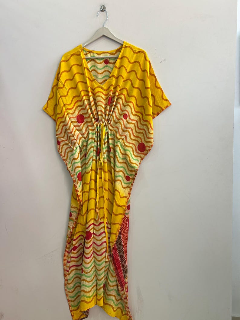 Abbigliamento boho, abito da spiaggia, caftano di seta per donna immagine 8