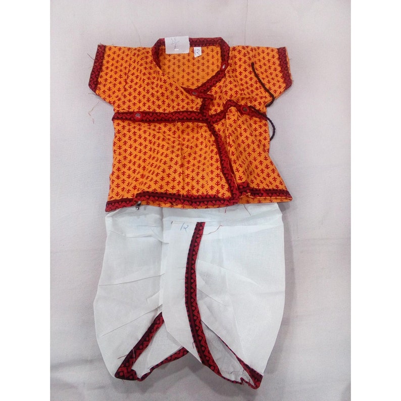Free Shipping Cotton Angrakha Set NewBorn Dress baby White Dhoti with Kurta suit Indian kids wear Ethnic dress for 1-2 years child