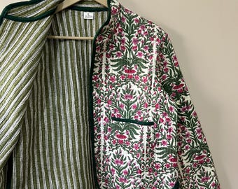 Bohemian Quilted Patchwork Jacket For Women, Reversible Cotton Jacket