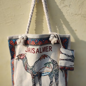 New Handmade Canvas Tote Bags, Shoulder Bag, Shopping Bag with Small Pouch bag