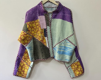 Handmade Reversible Kantha Jacket: Vintage Boho Quilted Coat