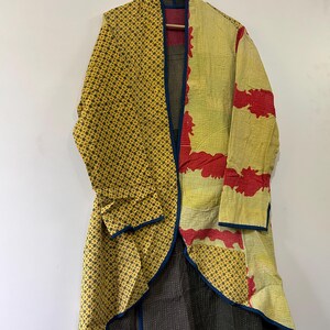 Kimono Réversible Court Indien Fait Main - Style Bohème Kantha Patchwork, Soie Et Coton, Multicolore