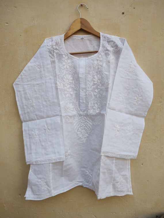 Chikankari Embroidered Cotton Kurti: Indian Tunic Top