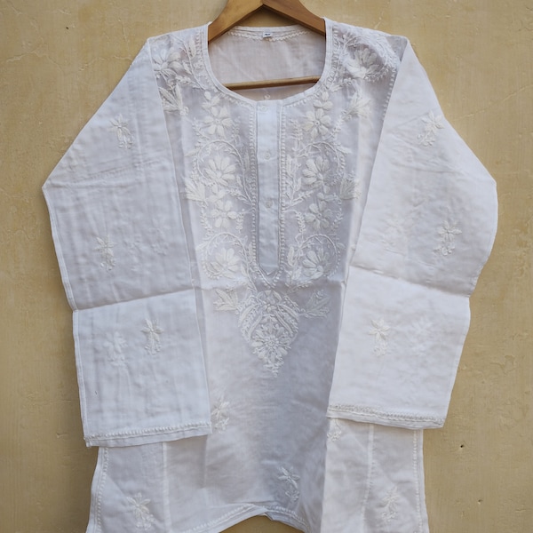 Chikankari bordado algodón Kurti: túnica india