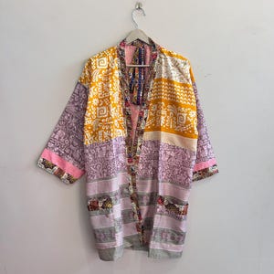 Vintage Silk Kimono Robe Patchwork Boho Indian Kimono