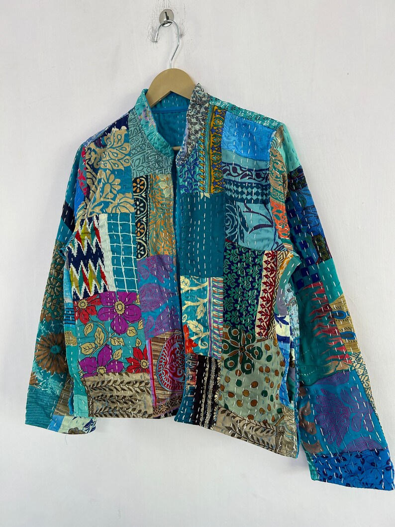 Vintage Patchwork Seide Kantha Handgemachte Jacke Bild 7