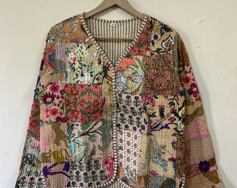 Bohemian Quilted Patchwork Jacket For Women, Reversible Cotton Jacket