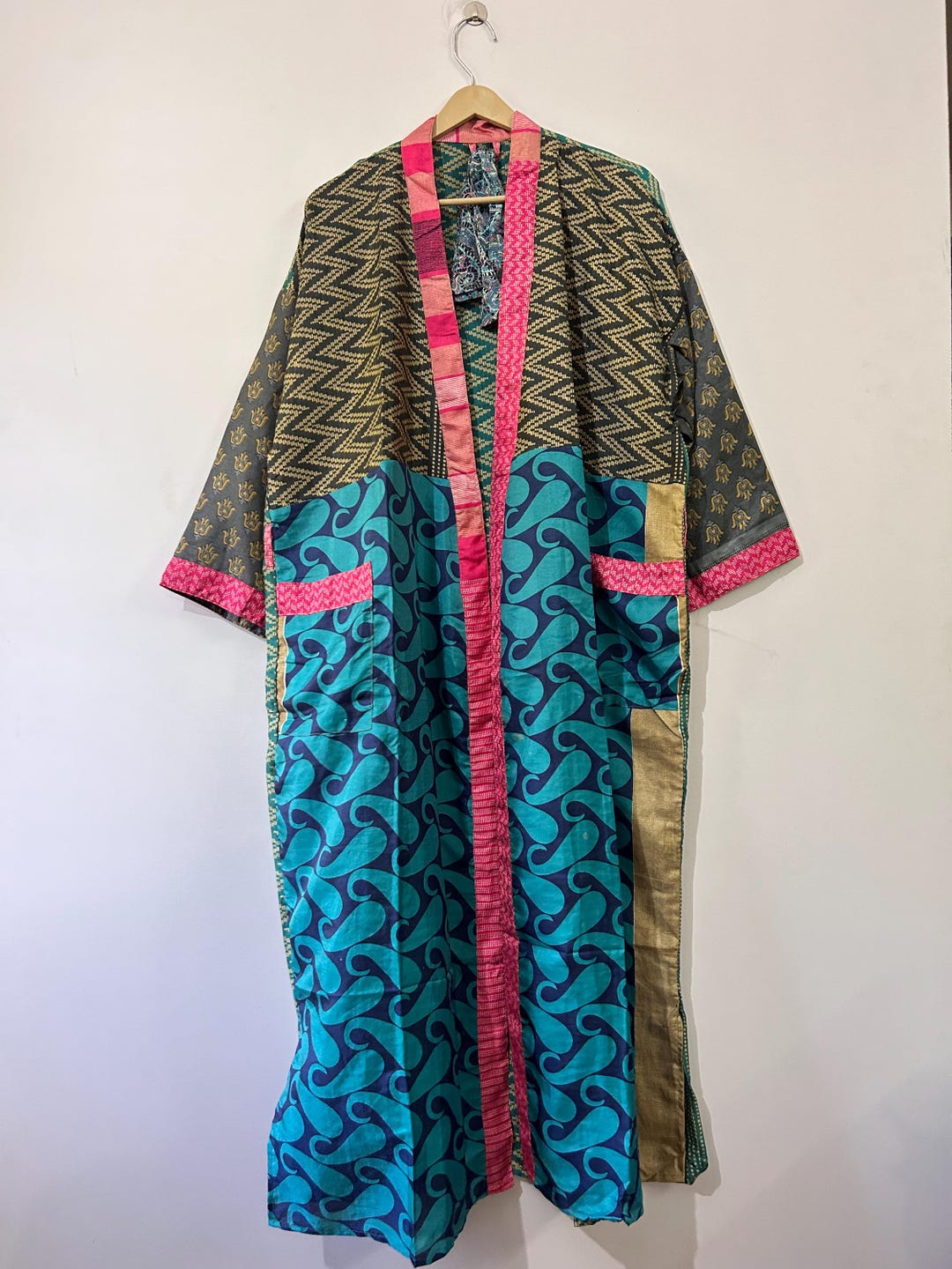 Traditional Indian Pure Saree Silk Kimono Robe for Women, Duster Jacket ...