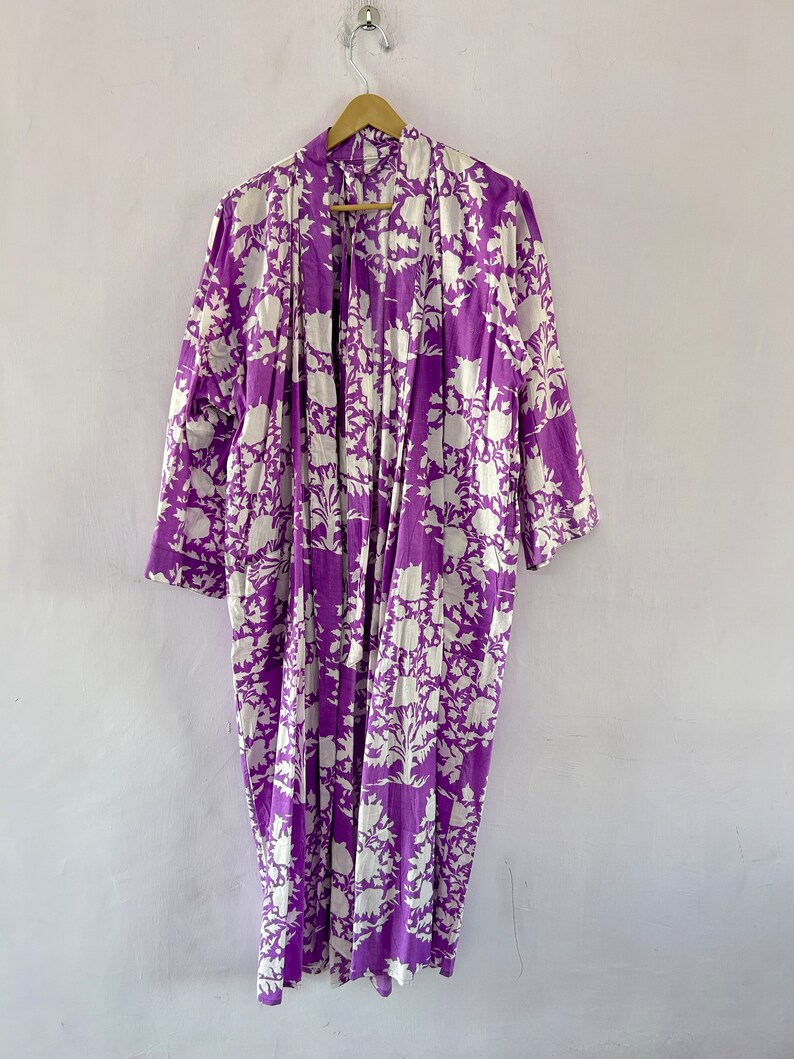 100% cotton block printed kimono Robe, Beach Cover Up , Bridesmaid Gown image 3