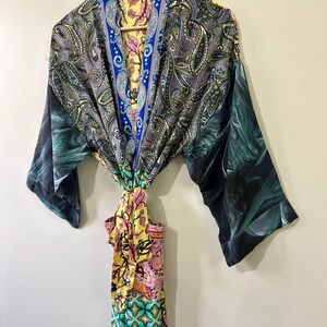 Traditional Indian Patchwork Silk Kimono Robe for Women, Duster Jacket ...