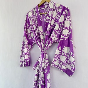 100% cotton block printed kimono Robe, Beach Cover Up , Bridesmaid Gown image 10