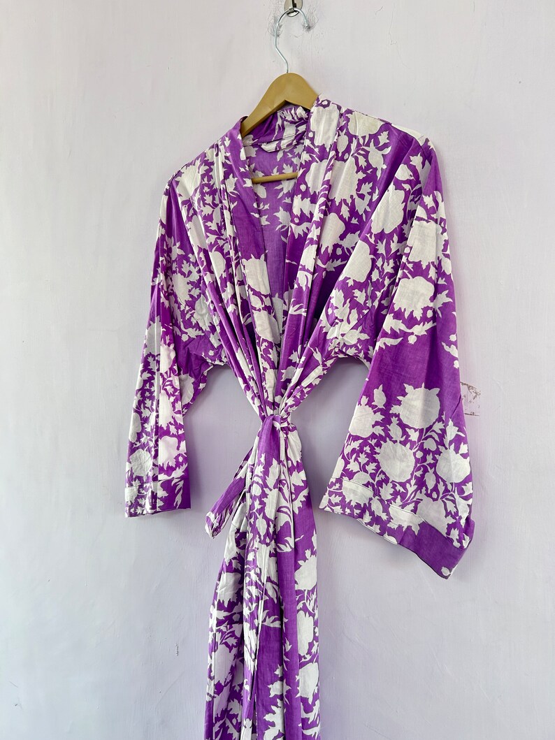 100% cotton block printed kimono Robe, Beach Cover Up , Bridesmaid Gown image 10